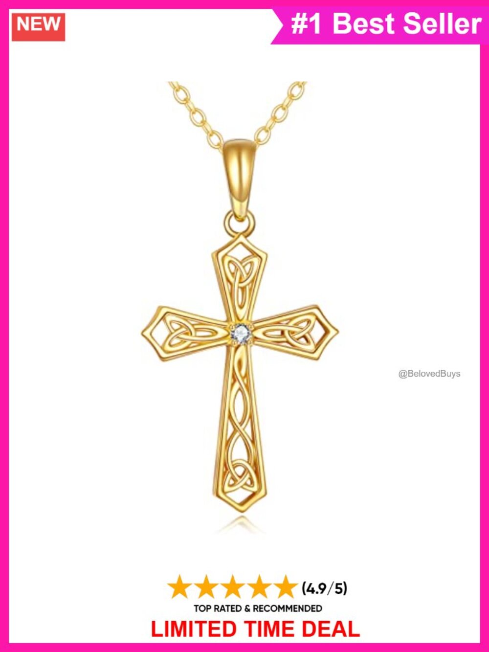 14k Yellow Gold Celtic Knot Cross Pendant Necklace Fine Jewelry
